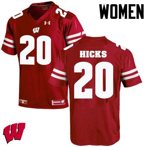 Wisconsin Badgers Women's #20 Faion Hicks NCAA Under Armour Authentic Red College Stitched Football Jersey QK40D27SR